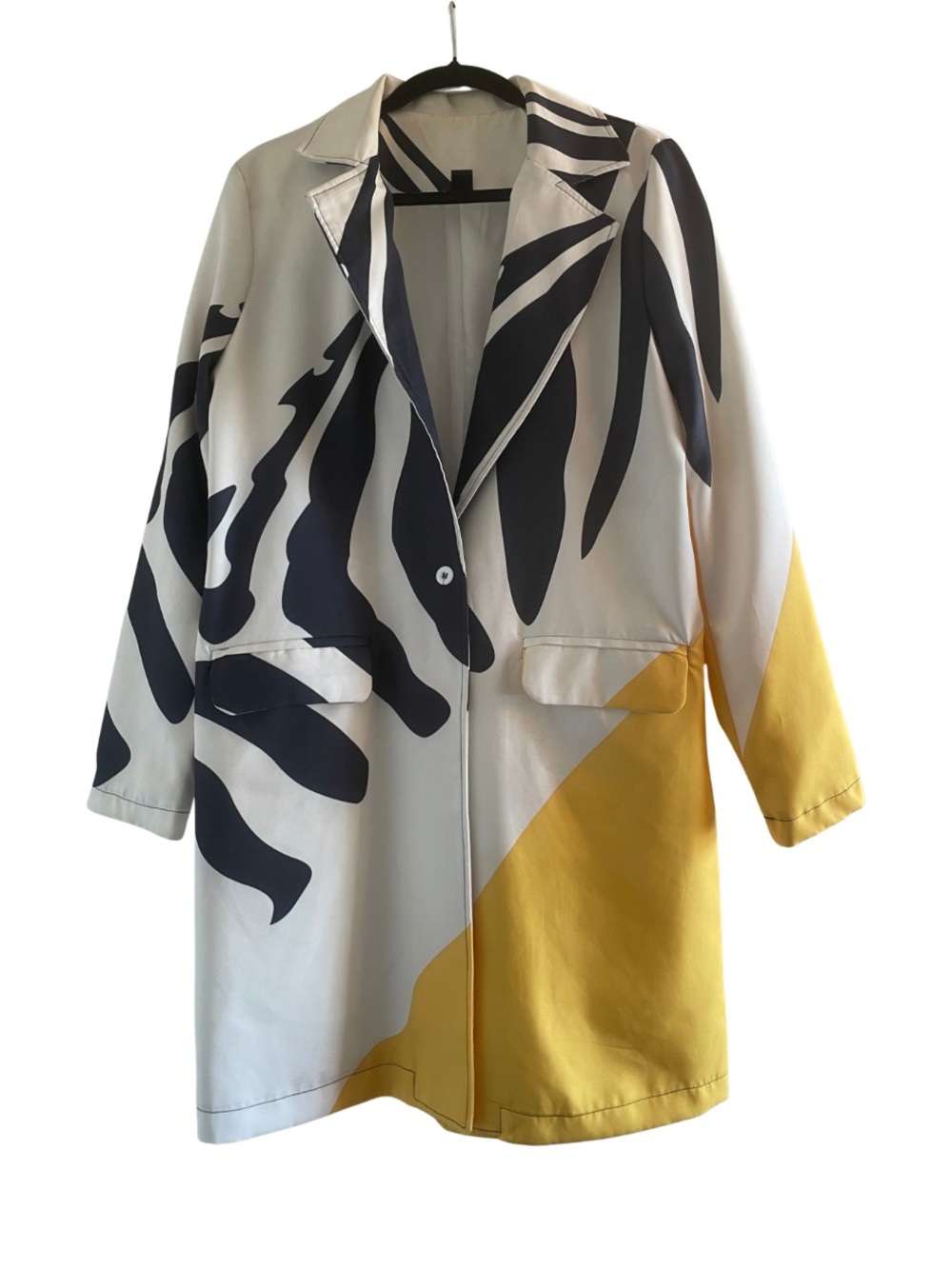 Zebra Print Blazer Jacket Abstract Color Block Long Sleeve Button